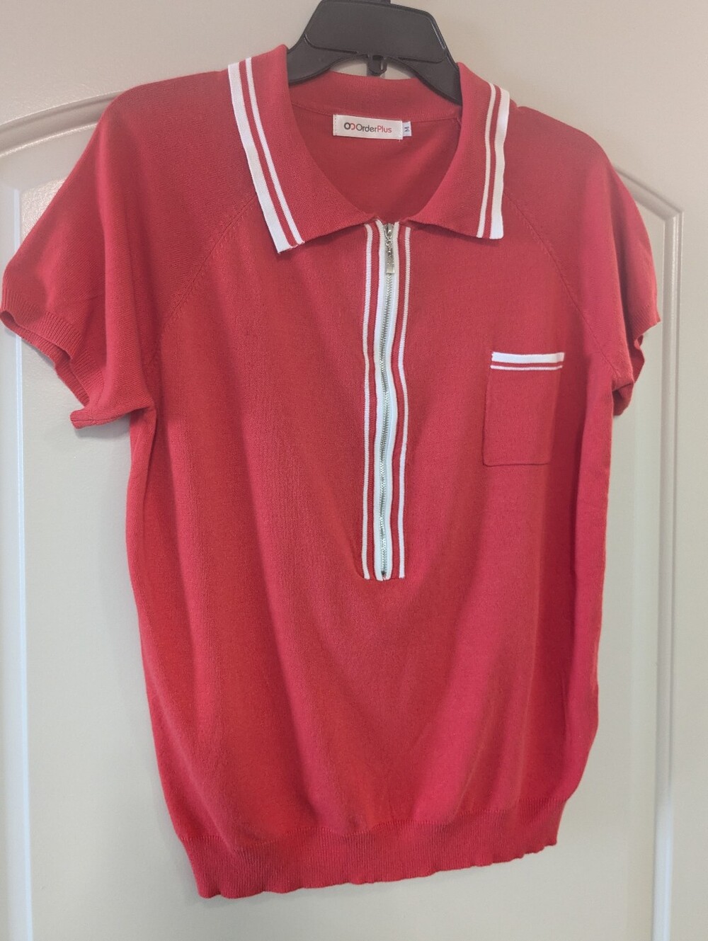 OrderPlus Unisex Red Knit Zip Polo Size M Short Sleeve Sweater Polo